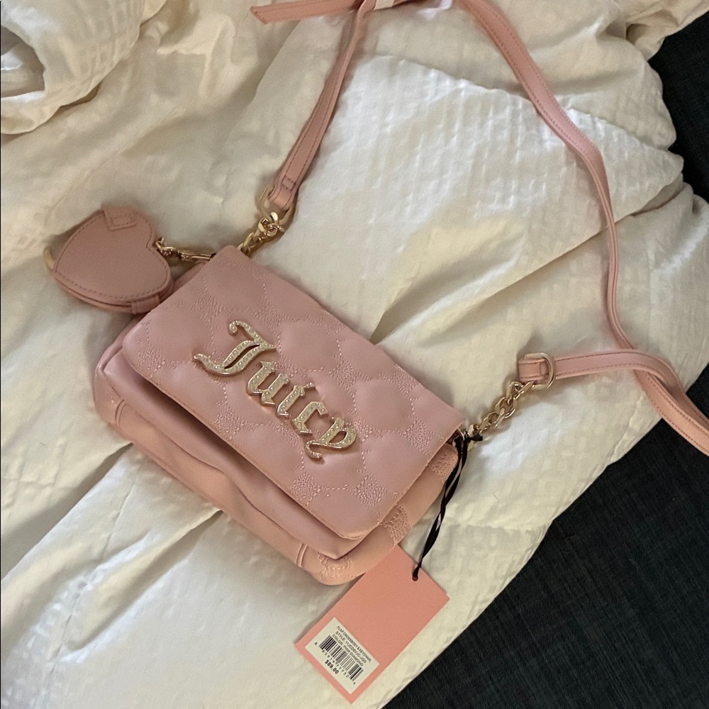 Juicy Couture Light Pink Quilted Crossbody with Gold Logo